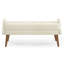 Banc de salon moderne, fabriqué en tissu bouclé, avec coussin moelleux, accoudoirs géométriques irréguliers et pieds en bois de caoutchouc, convient aux salons, aux chambres et aux entrées-127997848
