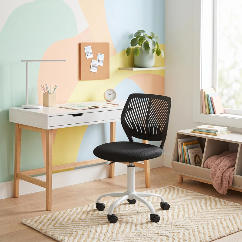 Elkland 360° Swivel Mesh Fabric Writing Office Task Chair with Height Adjustable for Teenager, Black