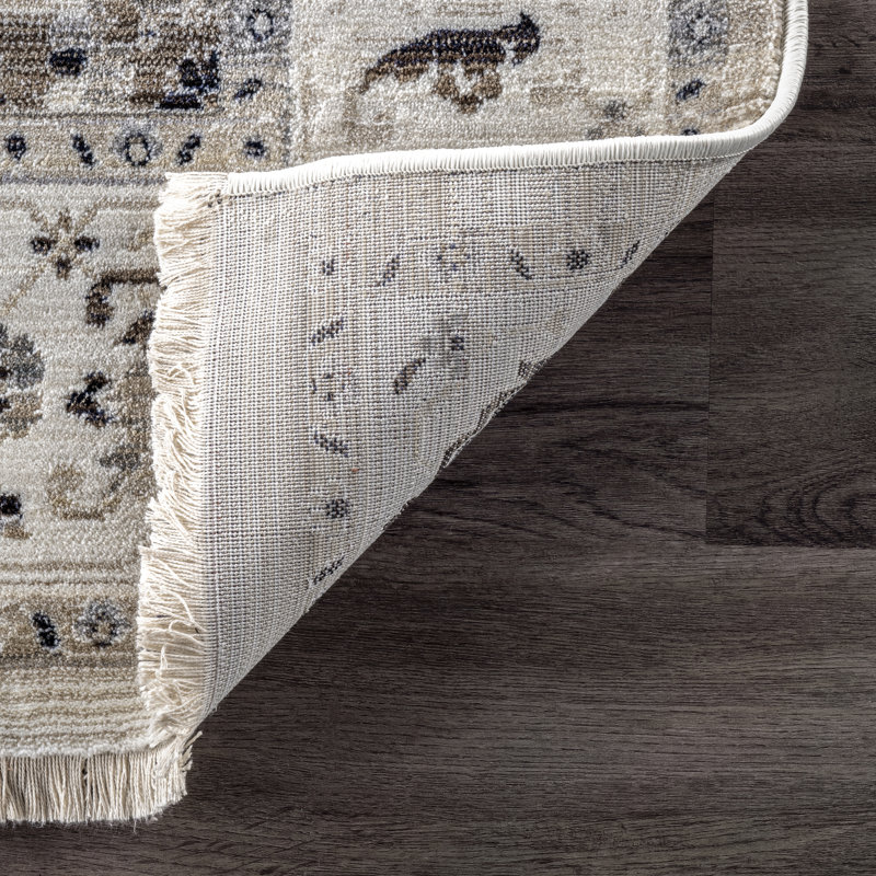 Uriegas Performance Medallion Fringed Beige/Gray/Brown Rug, Round 6'