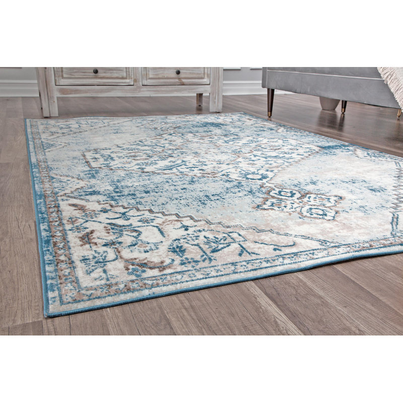 Tapis bleu poudré Freya, Rectangle 8 pi x 10 pi