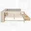 Lit plateforme en bois avec tablettes de rangement, tiroirs, station de charge et tête de lit tapissier-537866187-537866184