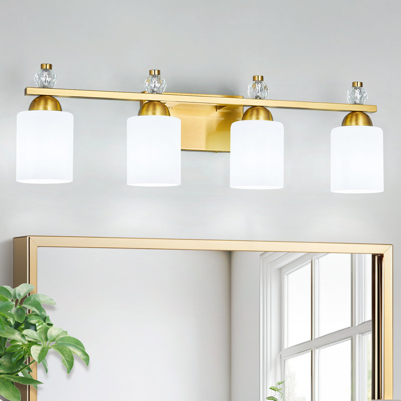 Luminaires de meuble-lavabo en verre Mid-Century E26, Doré, 4 lumières