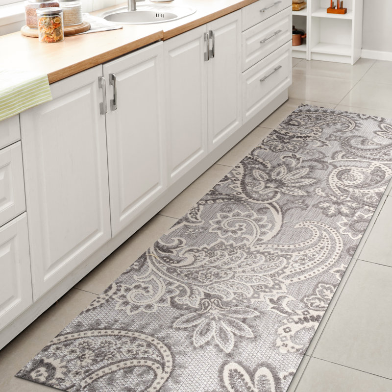 Tapis intérieur / extérieur gris clair / ivoire Irvine, Tapis de couloir 2 pi 3 po x 10 pi