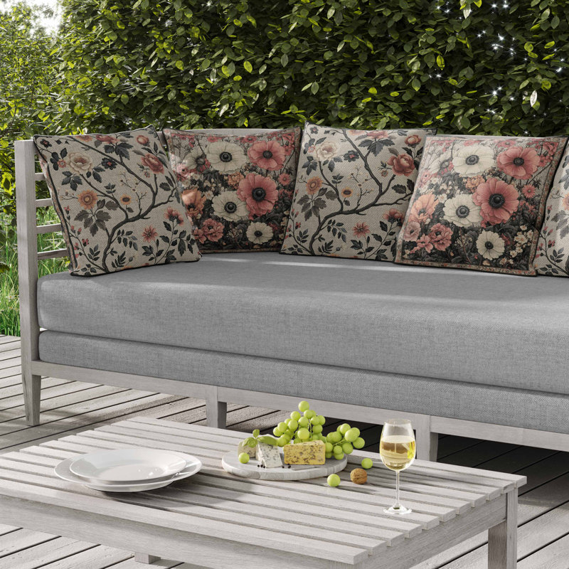 Coussin intérieur / extérieur Floral Array, Carré 18 po, Rose / Gris