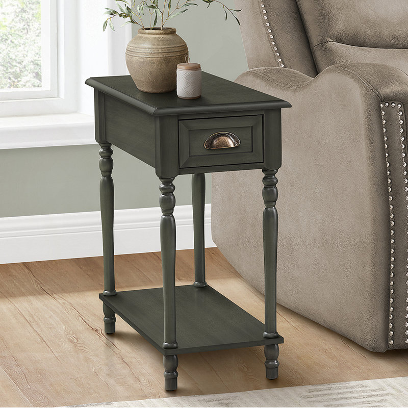Table d'appoint, table d'appoint à 2 niveaux, table de bout, étroite, table de chevet, chambre à coucher, lampe, tiroir de rangement