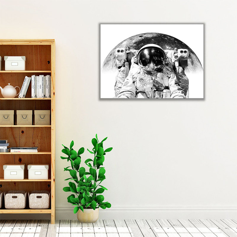 «Modern Astronaut No. 2 Black and White», reproduction d'art sur toile, H 36 po x l 48 po