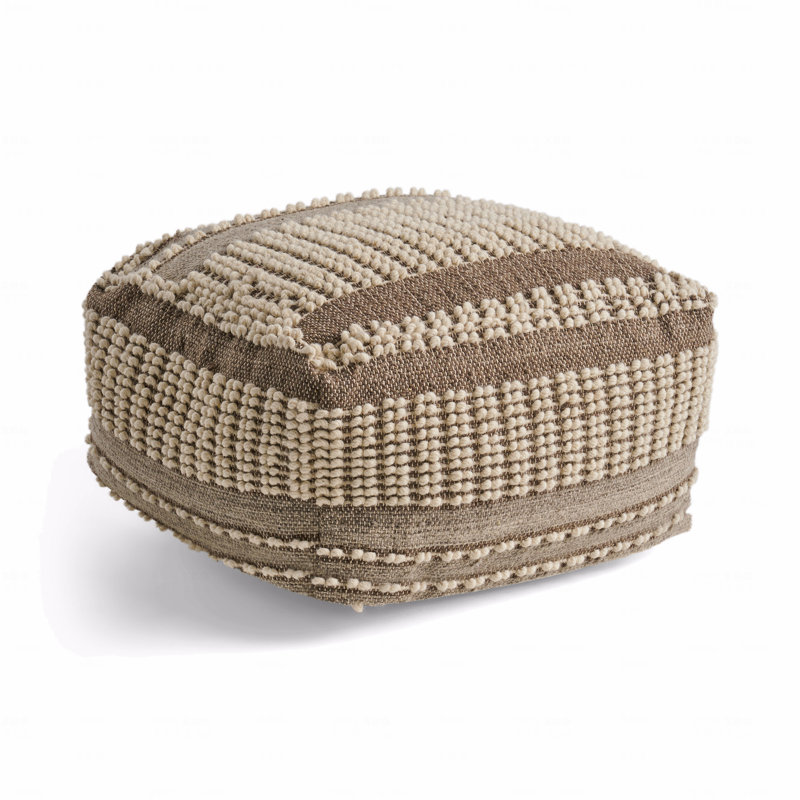 Wool And Cotton Upholstered Large Pouf Ottoman