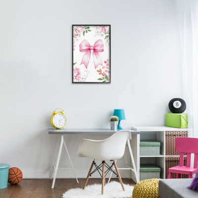 Whimsical Floral Bow Pink Framed Giclee, design by Creative Studio