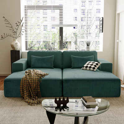 Sectional Sofa Bed, Corduroy 2-Seater  With 2 Throw Pillows