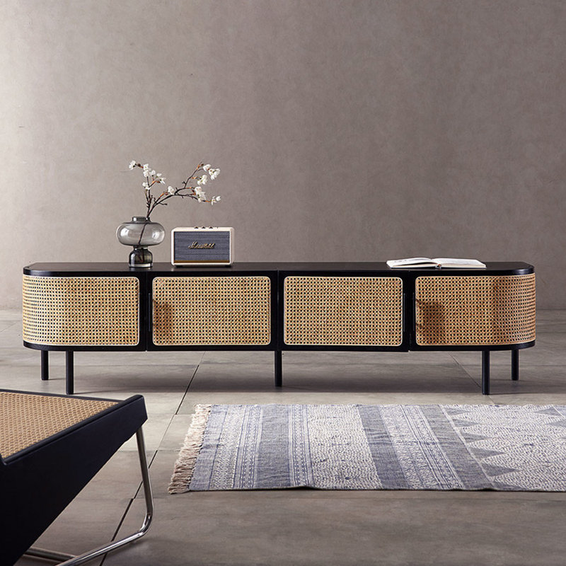 Meuble de rangement moderne et minimaliste en rotin, H 19,69 po x L 70,87 po x l 17,72 po, Noir