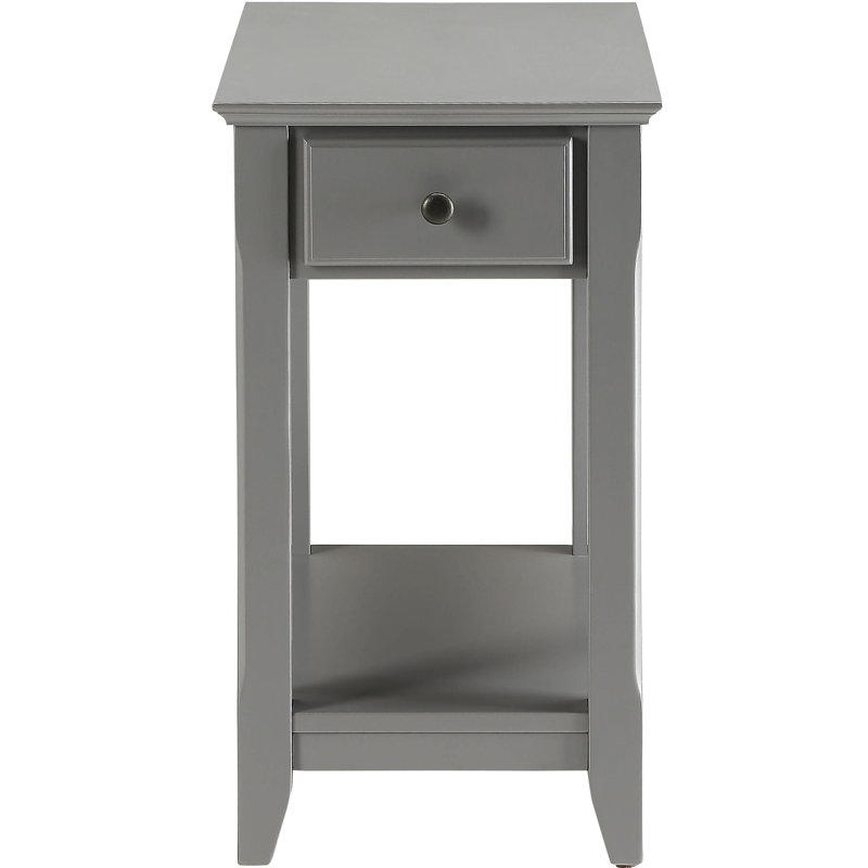 Grey Rectangular Table With Open Shelf Beneath Bottom For Storage Leg On Lower