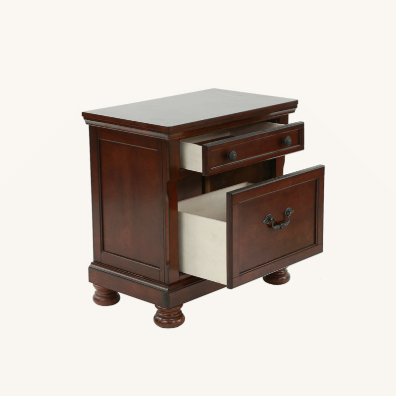 Antique Cherry Rubber Wood 2-Drawer Nightstand