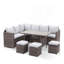 Ensemble de salle à manger d'extérieur en osier 7 pièces, canapé modulaire à 9 places avec coussins gris et table de salle à manger