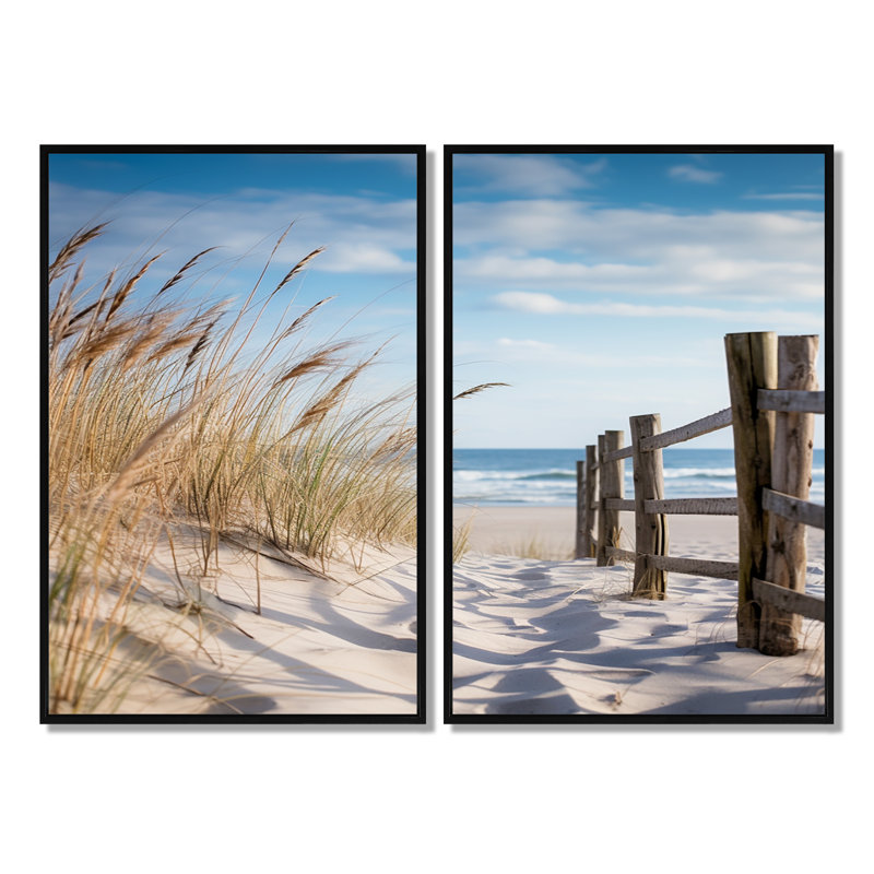 Tranquility Path To Dune Beach III - Beach Coastal Beach, art mural sur toile 2 panneaux, H 36 po x l 48 po, Noir