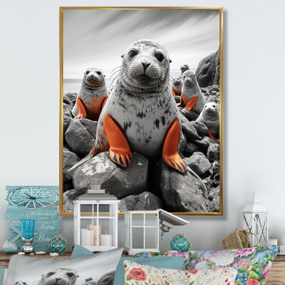 «Grey Coral Seal Silent Guardians» - impressions sur toile d'animaux marins