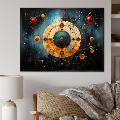 «Yellow Teal Astrology Celestial Alignment I», reproduction d'art sur toile encadrée