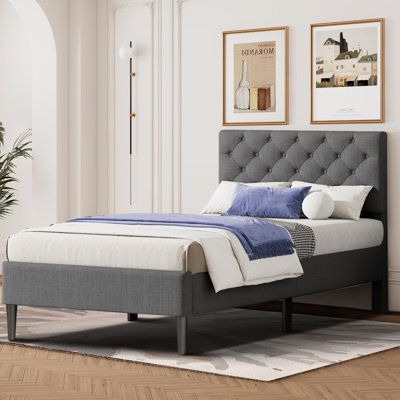 Iviannah Twin Size Linen Upholstered Platform Bed with Tufted Button Decorated Headboard -  Winston Porter, C9AB82222A82426B95E2AA03348433D7