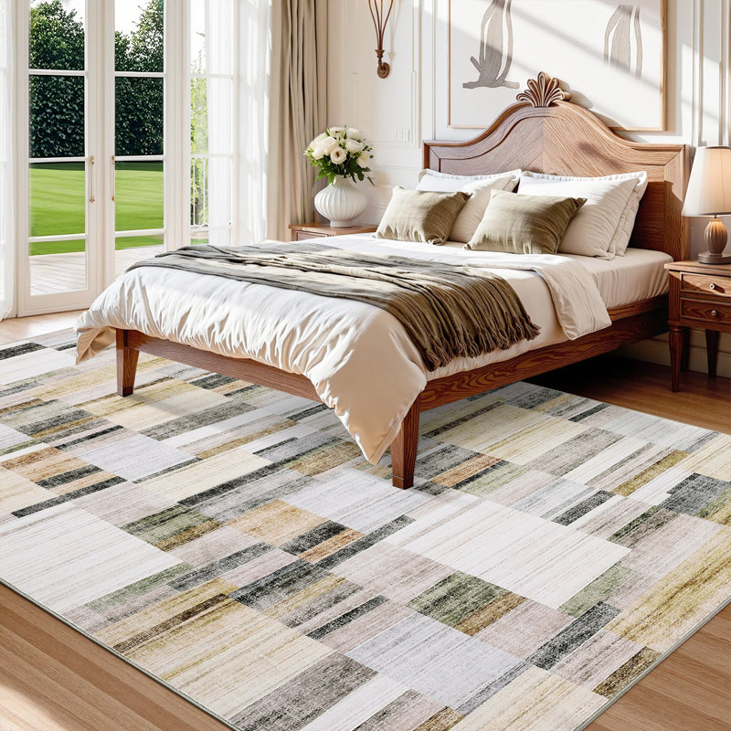 Tapis géométriques lavables pour la maison de bureau, Gris, Rectangle 9' x 12'