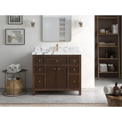 Sonoma Teak 42 In. W X 22 In. D Single Sink Bathroom Vanity In Dark Walnut With 2