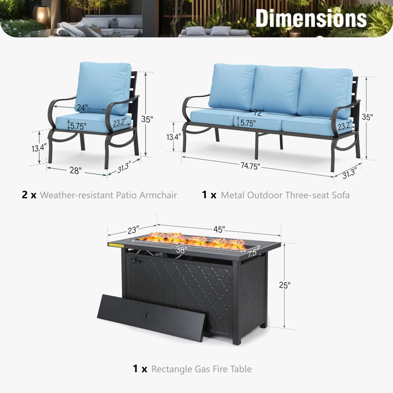 Tapasi Outdoor Patio Conversation Furniture Set, Light Blue