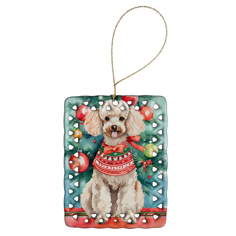 Ornement en porcelaine de Noël caniche, Caniche 3569