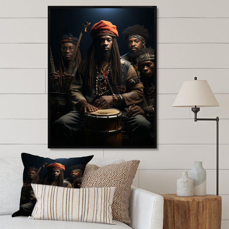 Yusem African Drumbeat Symphony sur impression sur toile, H 20 po x l 12 po x P 1 po, Cadre flottant noir