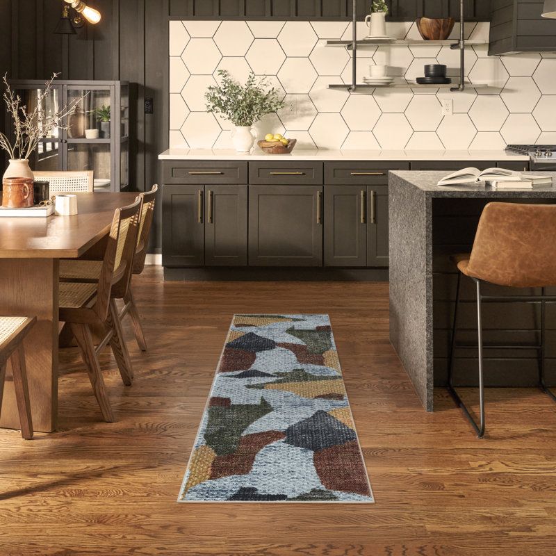 Tapis d'intérieur moderne multicolore bleu Colondro, Tapis de couloir 2 pi x 6 pi
