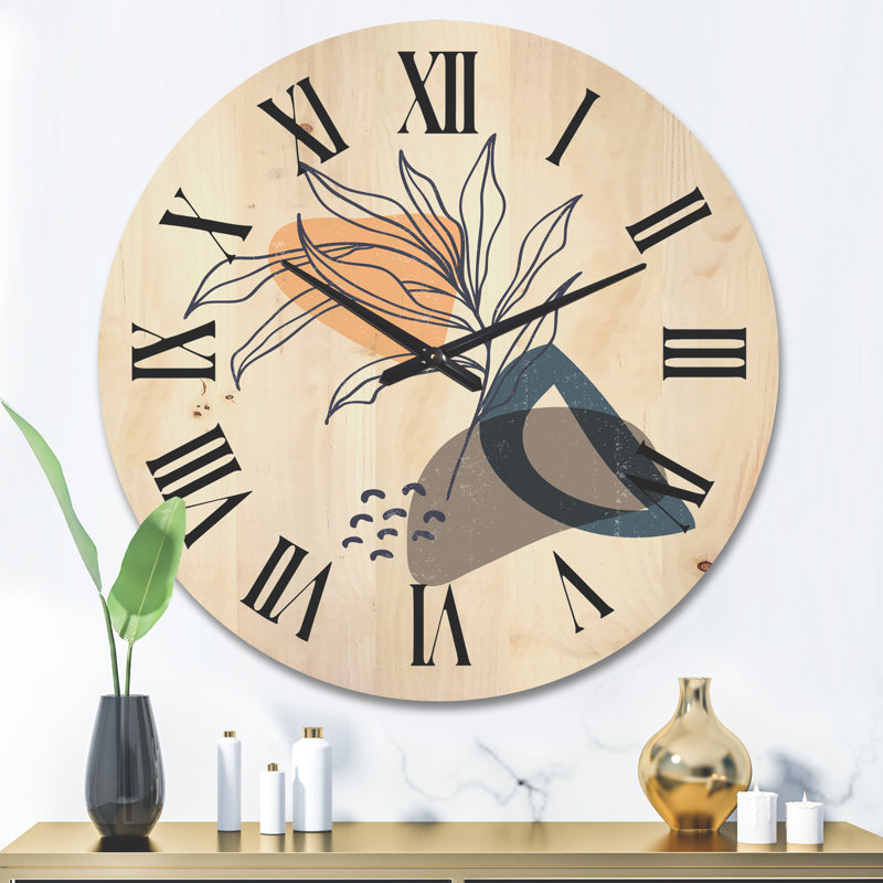 Horloge murale en bois Plant with Minimalist Shapes I, Grand