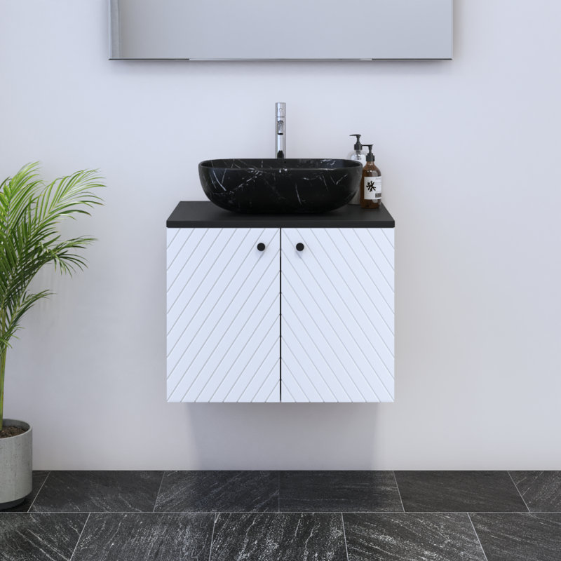 Karaya 23.6'' Single Bathroom Vanity with Top, Black, Black