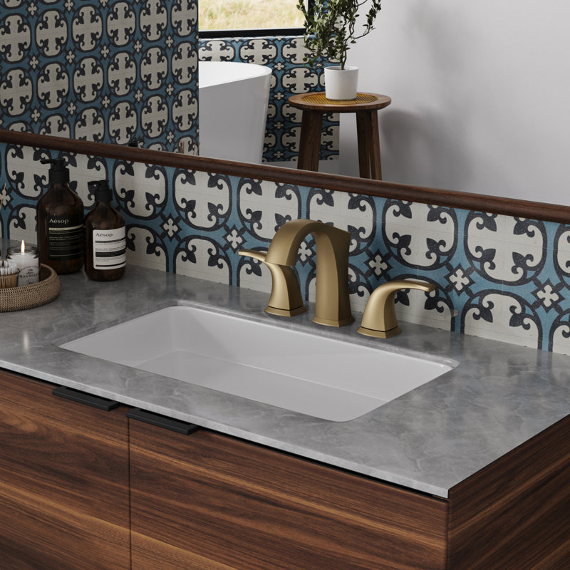 Widespread 2-handle Bathroom Faucet with Drain Assembly, Brushed Gold