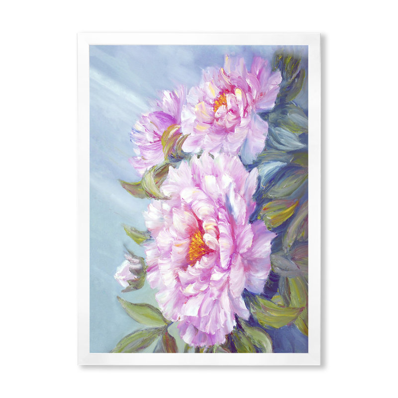 «Pink Peony Flowers Bouquet», reproduction d'art sur toile, H 12 po x l 8 po x P 1 po, Toile avec cadre blanc
