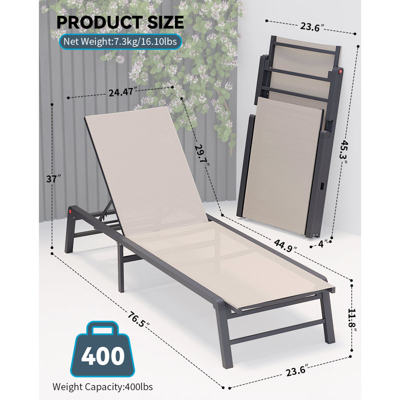 Beige Aluminum Outdoor Chaise Lounge Set with Adjustable Backrest