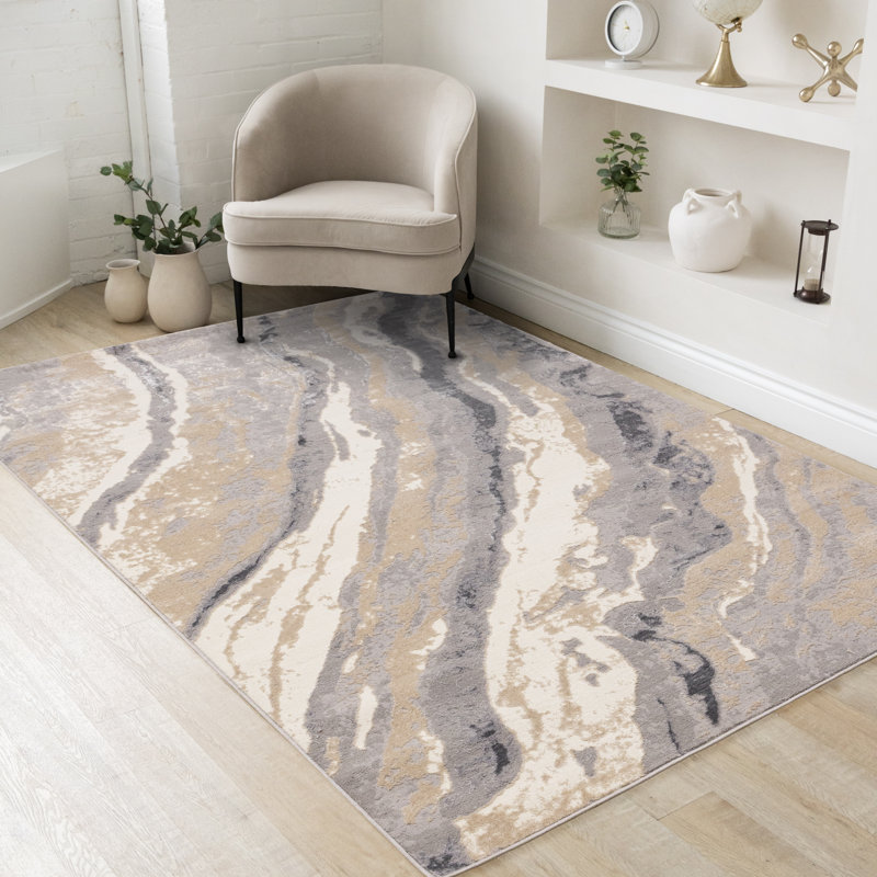 Brooklinn Modern Beige Cream High-Traffic Area Rug, Rectangle 5'3" x 7'7"