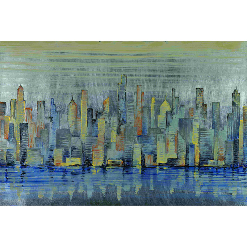 «Painted Gray Cityscape», reproduction d'art sur toile tendue, H 12 po x l 18 po