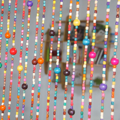 Rideau de porte bohème hippie coloré à 38 rangs de perles, rideau suspendu en perles de bois pour portes 36 po x 79 po (arc-en-ciel)
