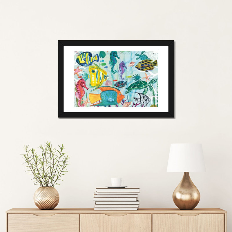 « tropical subaquatique v », impression sur toile, H 16 po x l 24 po x P 1 po, Papier d'art encadré noir, Blanc