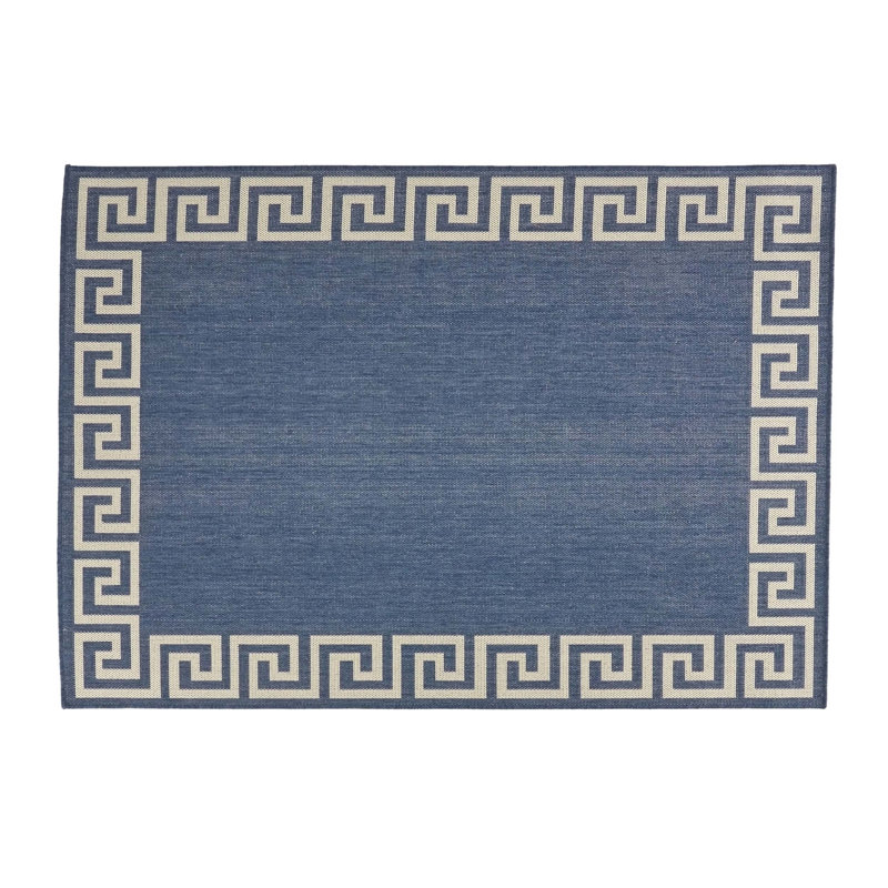 Blue Rectangle Polypropylene 5'3"x7' Rug