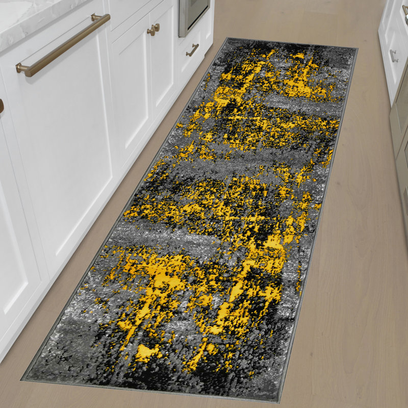 Tapis abstrait contemporain moderne HR Sunglow, Tapis de couloir de 2 pi x 7 pi