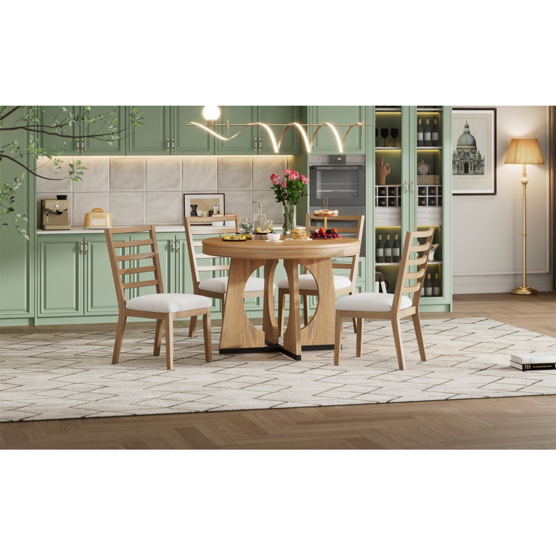 Table de salle à manger ronde pour 4 personnes avec chaises, ensemble de table de salle à manger extensible avec rallonge amovible de 16 po TREXM, ensemble de table de salle à manger rétro 5 pièces Design géométrique unique pour la cuisine et la salle à manger