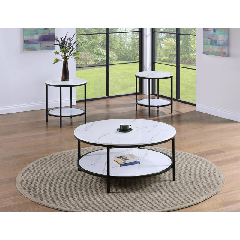 Ensemble de table basse moderne 3 pièces 1 table basse ronde et 2 extrémités