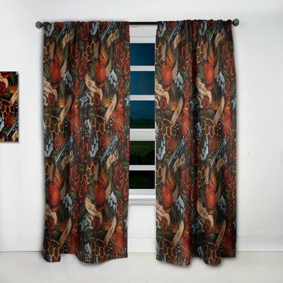 Pink Stylized Flowers And Butterflies - Floral Velvet Blackout Curtain Single Panel