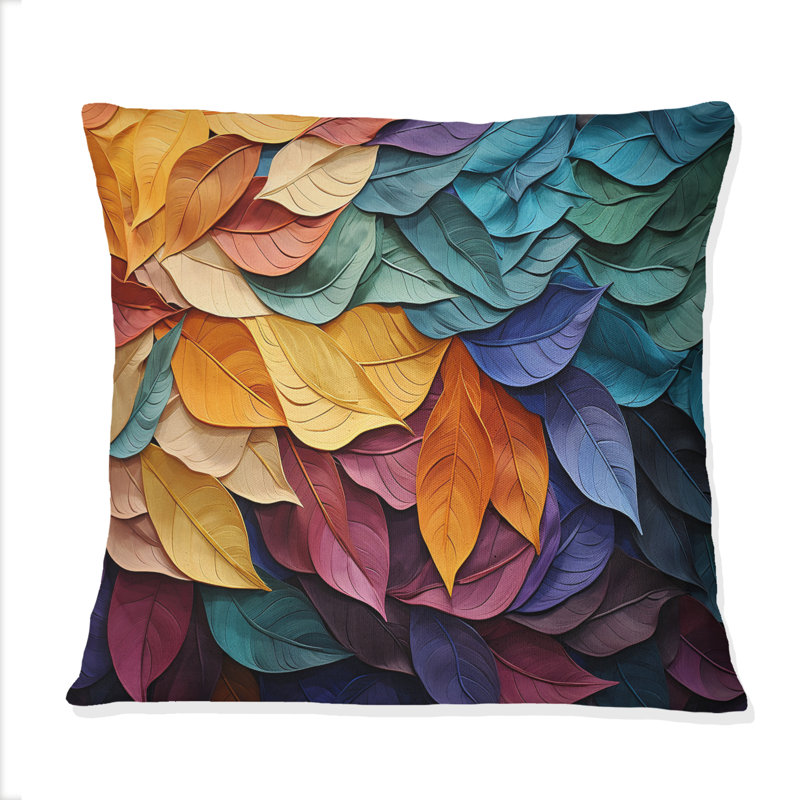 Coussin coloré à motif de feuilles colorées III