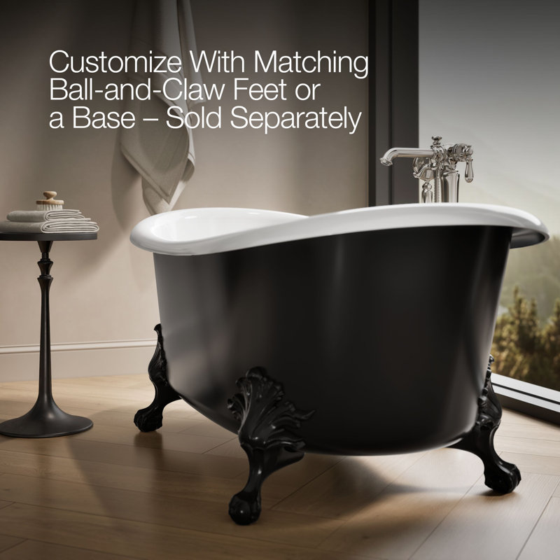 Artifacts® 66" x 33" Freestanding Bath with Iron Black Exterior, White/Black