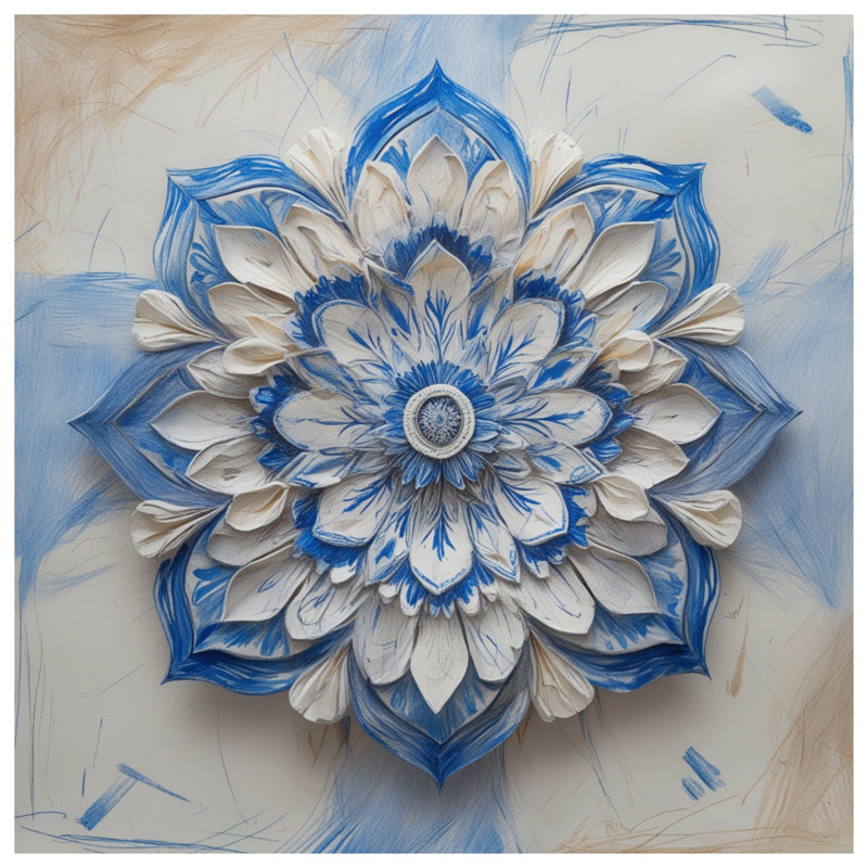 Tapisserie murale complexe complexe de mandala bleu et blanc, H 50 po x l 60 po avec 4 œillets