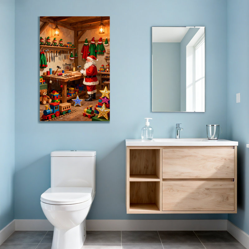 Atelier de Noël avec jouets et elfes, H 18 po x l 12 po