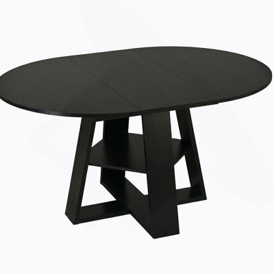 43.3In-59In Extendable Round Dining Table For 4-8,Modern Kitchen Oval Dining Table With Removable Leaves Space Saving,Wood Base With Storage Shelf For