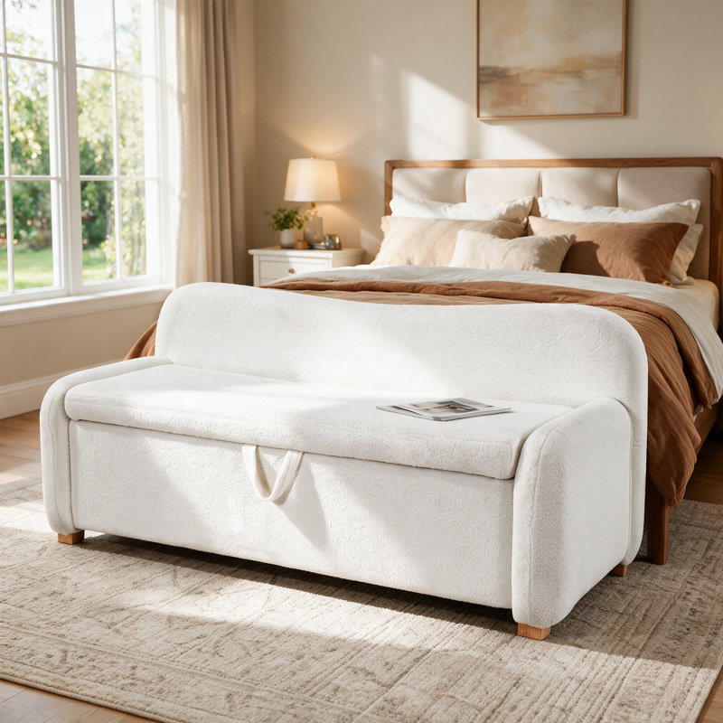 Banc de rangement rembourré 55,12 po, banc de bout avec dossier pour la chambre à coucher