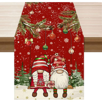Gnome Christmas Tree Winter Xmas Table Runner Table Decoration For Party Home Kitchen Dining Holiday Decor 13X48 Inch