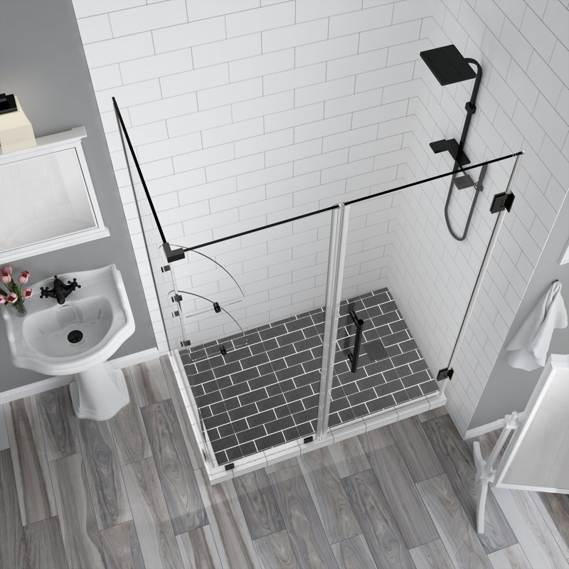 Bromley GS 70" x 72" Rectangle Hinged Shower Enclosure, Matte Black