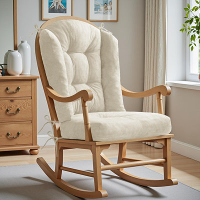 Coussin pour fauteuil à bascule - Coussin d'assise en tissu chenille doux avec capitonnage et attaches sécurisées, pour fauteuil à bascule et fauteuil planeur d'intérieur, 48 x 10 cm, blanc